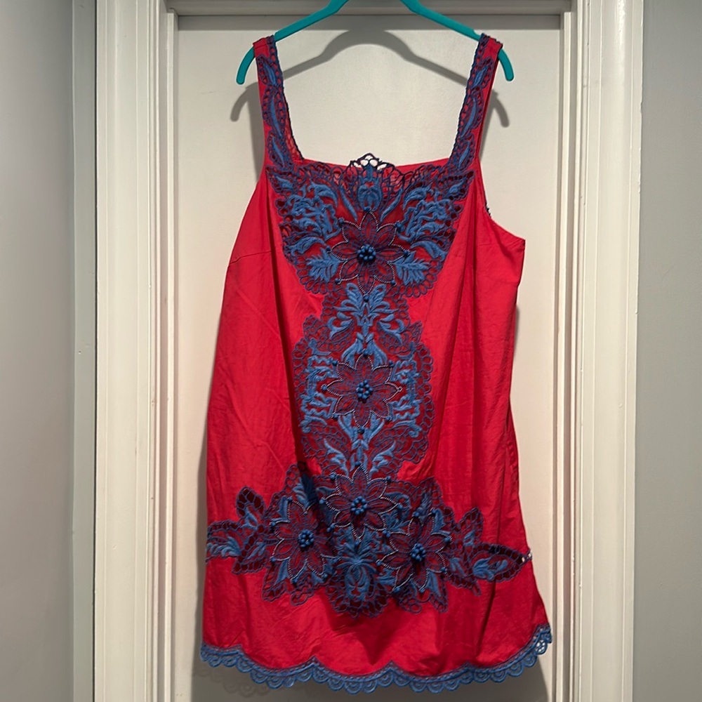 BY ANTHROPOLOGIE SQUARE-NECK EMBROIDERED SHIFT DRESS